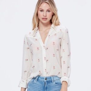 PAIGE White Floral Button Down Shirt Blouse Western Rose Print Cottagecore Chic